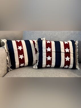 Patriotic Star Stripe Throw Pillow - Red, Navy & Cream